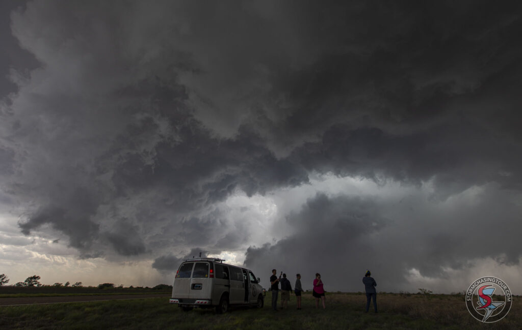 A tornado hidden in the rain to our west.